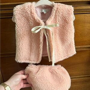 Bebe Organic Pink Sherpa Kids Matching Set - Vest & bottoms